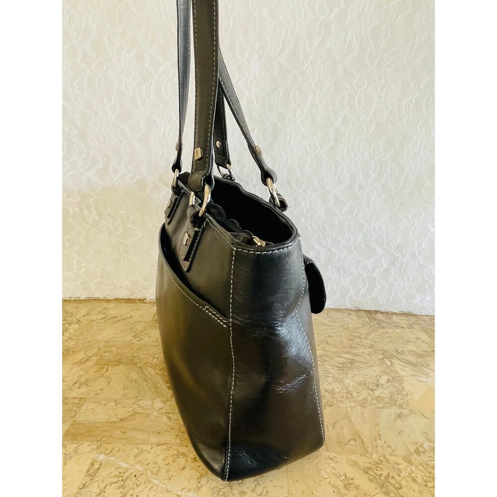 ETIENNE AIGNER black classic smooth shinny leather shoulder bag tote - Picture 4 of 9